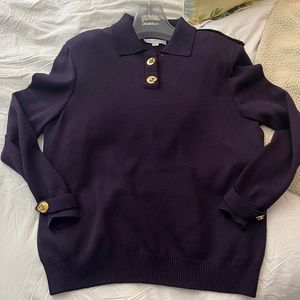 ST. JOHN KNIT by MARIE GRAY Large GOLD & DEEP PLUMB SWEATER